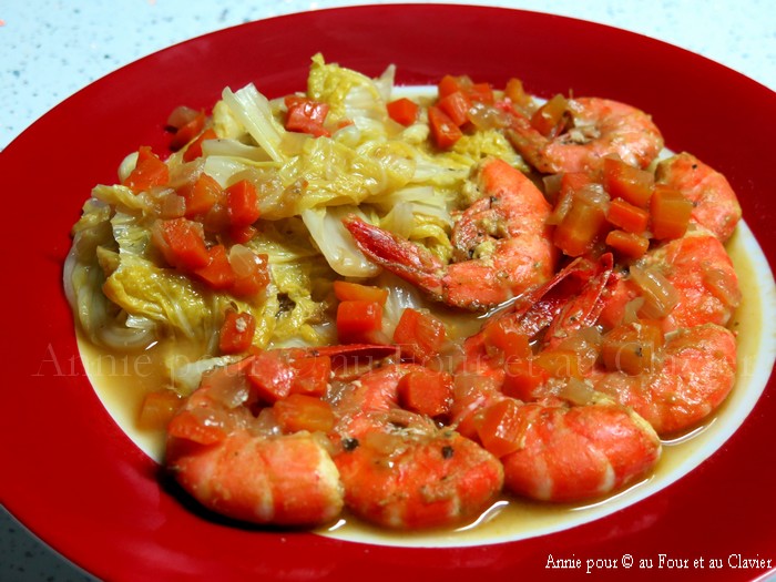 Crevettes au chou chinois sauce curry
