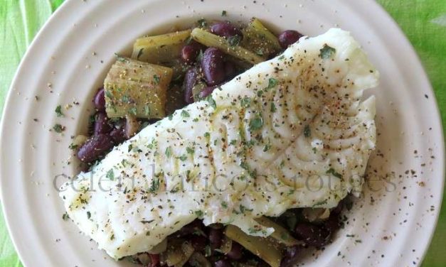 Filet de poisson, céleri branche et haricots rouges